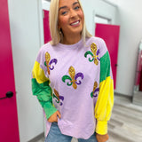 Sequin Fleur De Lis Mardi Gras Sweatshirt Top