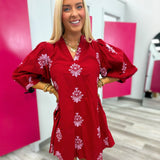 Burgundy Bloom Mini Dress