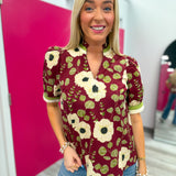 A Change in the Season Floral Burgundy Top