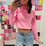 Frilled Top Be Here Long Sleeve Top -  Baby Pink