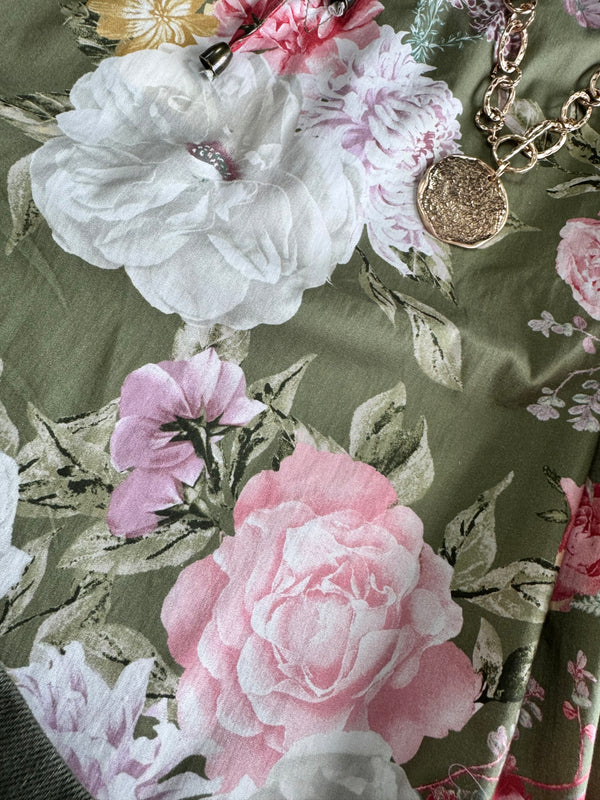 Fall Floral Whisper Top Green