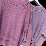 Washed Side Slit Oversized Cropped Sweater