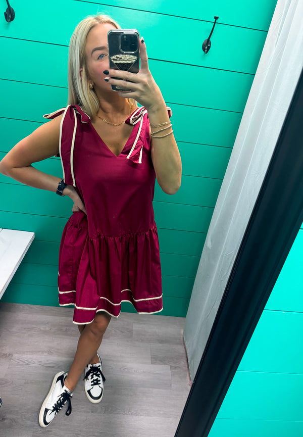 Sweet & Simple V Neck Crimson Dress