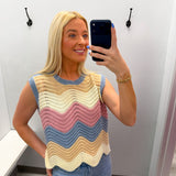 Pastel Neutral Mutli Color Waive Pointelle Sweater Tank