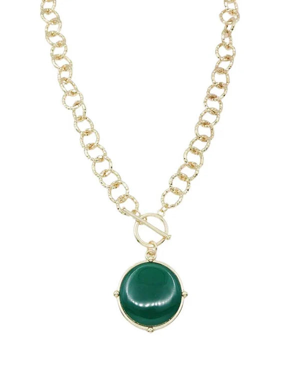 Gold Circle Stone Necklace