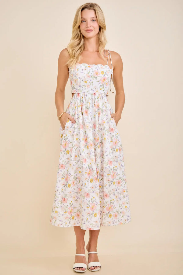 You Have Me Scallop Floral Dress