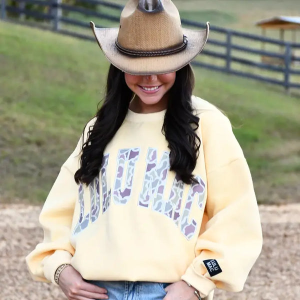 Butter Yellow and Camo Sweatshirt | LULU MAC