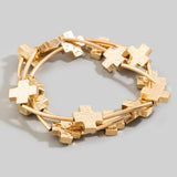 Hammered Cross Charms Layered Bracelet Set
