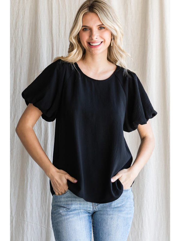 Black Bubble Sleeve Top