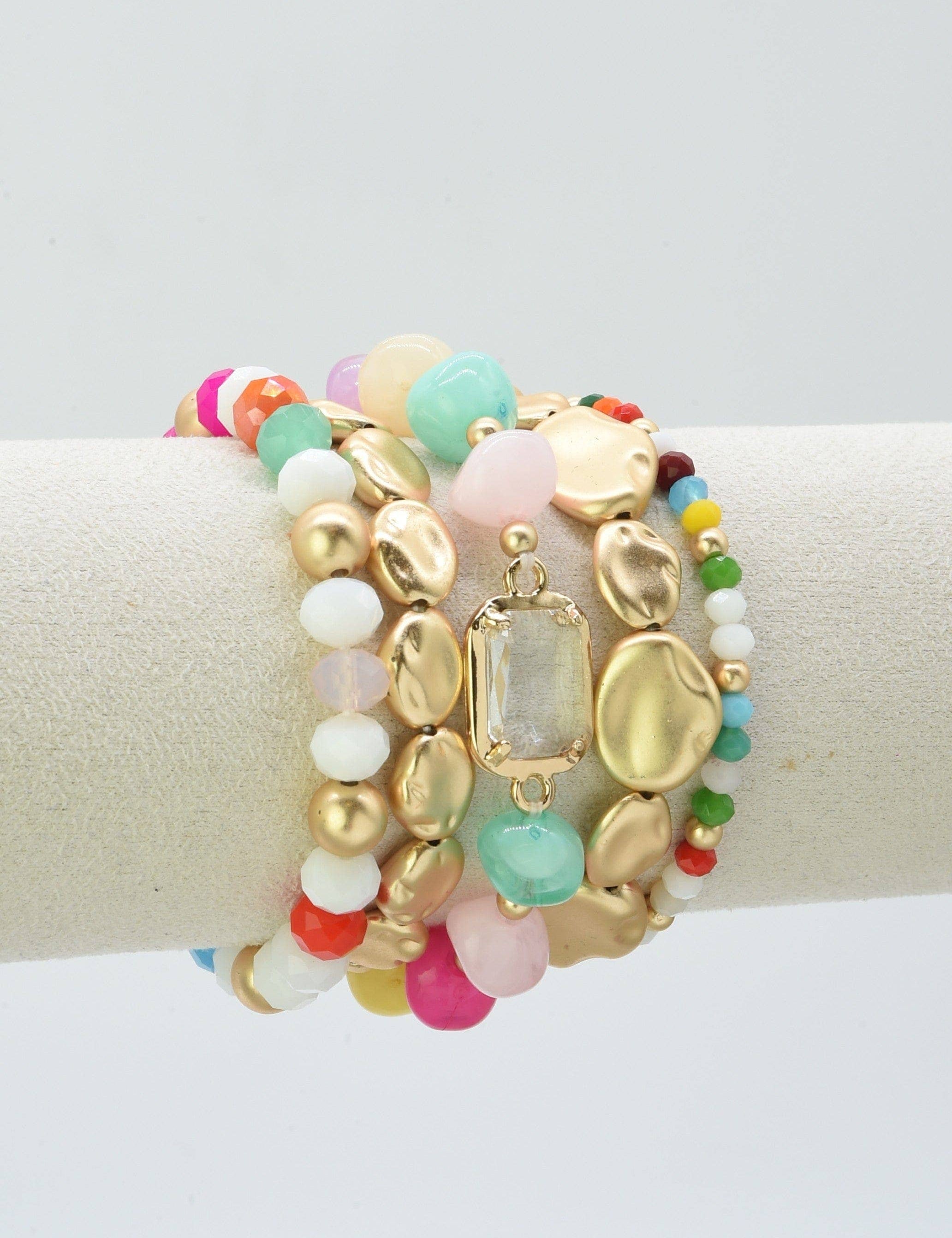 CB2343 5 Piece Glass CCB Arcylic Stretch Bracelet Set