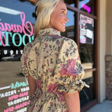 Denim Floral Cinch Back Dress