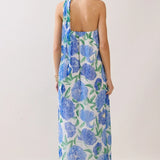 Strapless Floral Maxi Dress with Convertible Scarf | Blue