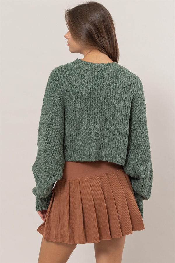 Popcorn Knit Cropped Pullover