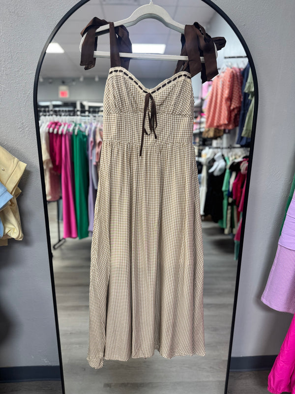 Girly in Gingham Brown Dress