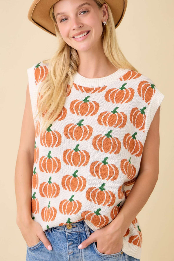 Pumpkin Patch Sleeveless Sweater Knit Top