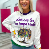 Mardi Gras Bead Tree Sequin Embroidery Sweater