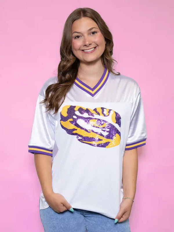 LSU Tiger Eye (Licensed) | Sequin Design Football Jersey White