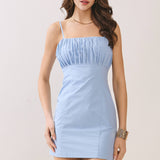 Gathered Bust Square Neck Smocked Back Dress