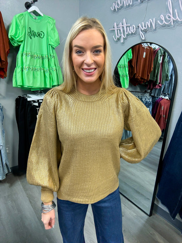 Ready to Shine Metallic Gold Sweater | Mardi Gras