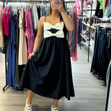 Double Bow Navy Midi Dress