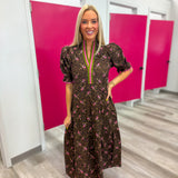 Fields of Floral Midi Dress Brown