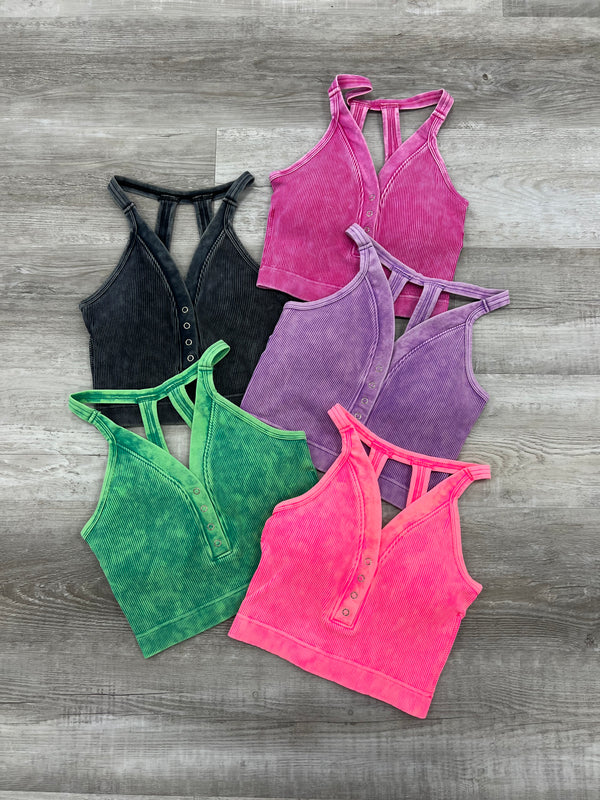 Own It Ribbed Button Down Crop Tank Bralette