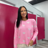 Baby Pink Lace Trim Heart Sweater