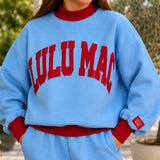 Lulu Mac | Puff Mock Neck Sweatshirt - Light Blue/ Red