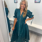 Nice to Meet You Teal Zip Midi Dress