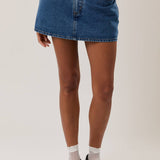The Mallory Mid Waist Denim Skort