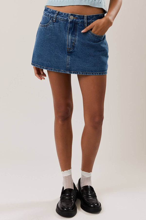 The Mallory Mid Waist Denim Skort