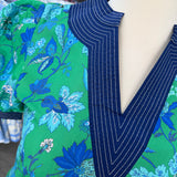 Green Blue Bloom Puff Sleeve Dress