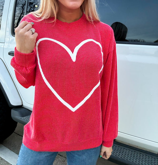Heart Outline Ribbed Pullover