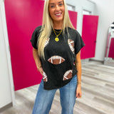 Football Sequin Acid Wash Top