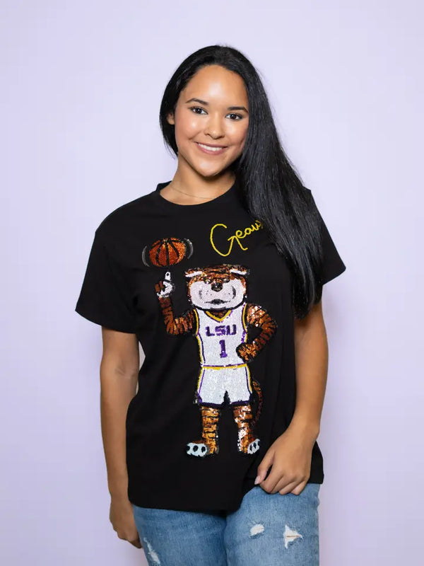 LSU Geaux Mike Basketball (Licensed) | Women's Sequin Tee