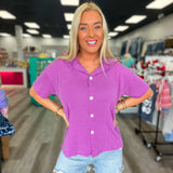 Button Ribbed Top Purple