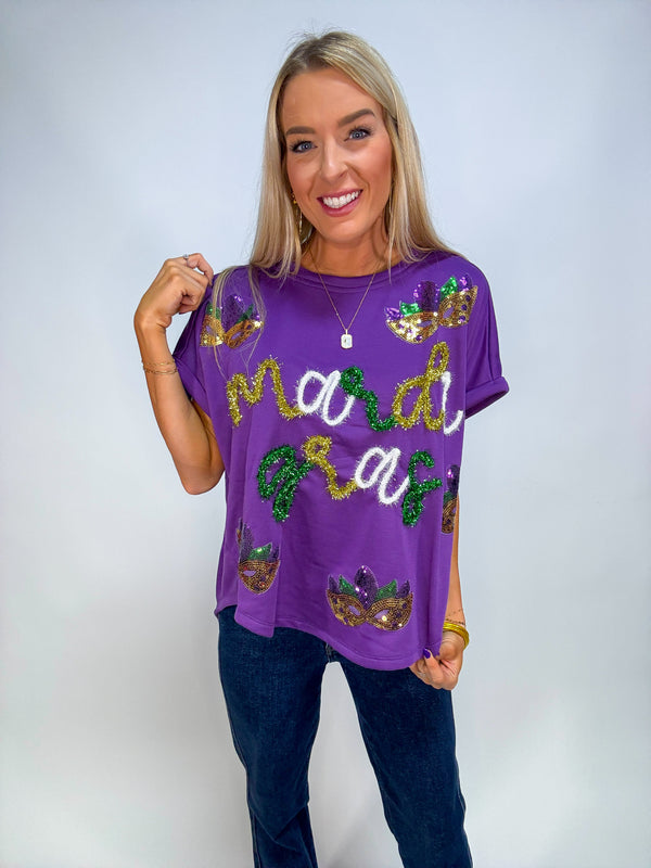 Mardi Gras Tinsel Mask Top