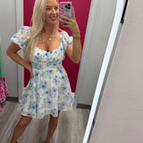 Floral Corset Detail Back Tie Mini Dress