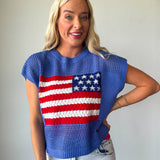 American Flag Open Stitch Sweater Top