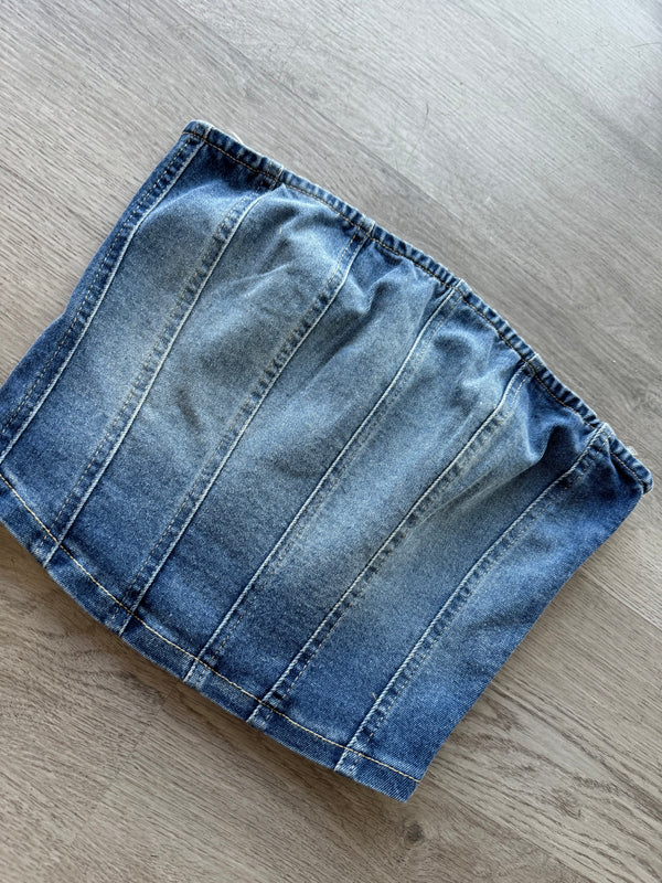 Denim Strapless Top - Medium Wash