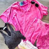 Here We Go - V Neck and Biker Short Set Pink