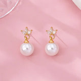 Cz Crystal Floral Pearl Drop Earrings | 80E61986