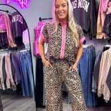 Wild Thing Leopard and Pink Button Down Set