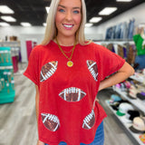 Football Sequin Acid Wash Top