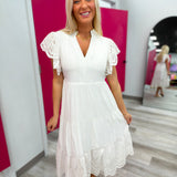Solid Lace Midi Dress White