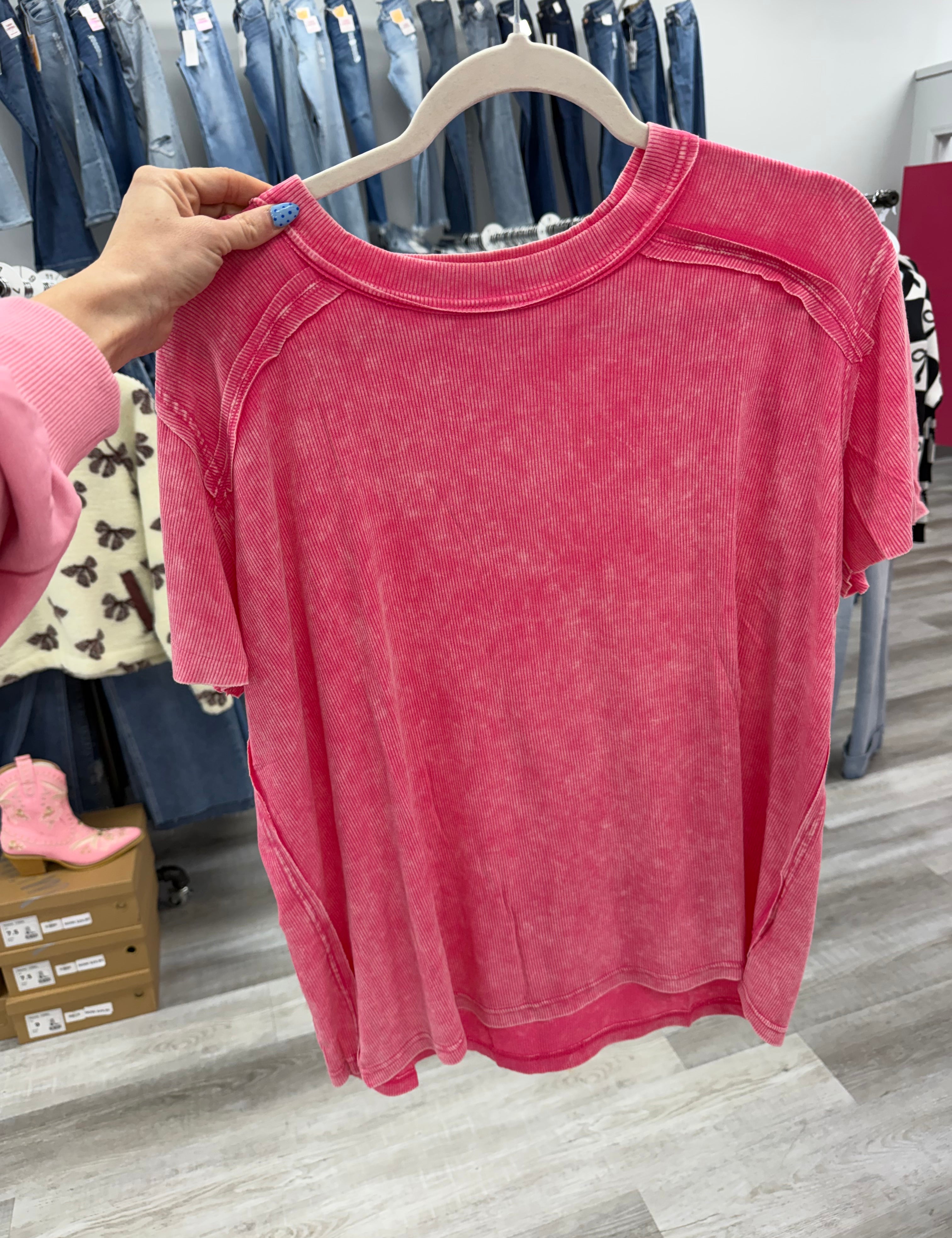 The Perfect One | Washed Ribbed Short Sleeve Top