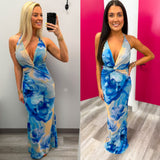 Blue Bloom Halter Maxi Dress