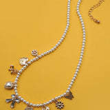 CHARM NECKLACE-BOW SUNFLOWER HEART PEARL CHAIN