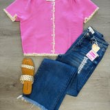 Blushing Lace Trim Knit Top