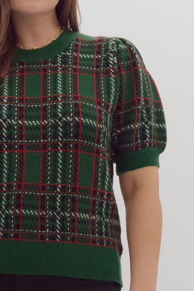 Green and Red Plaid Sweater